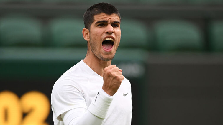 Carlos Alcaraz at Wimbledon on Monday