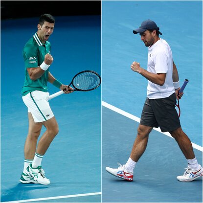 Novak Djokovic trifft im Halbfinale auf Aslan Karatsev Novak Djokovic und Aslan Karatsev bei den Australian Open in Melbourne