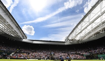 LONDON, ENGLAND - JUNE 27: A general view of Centre court as Novak Djokovic of Serbia is in action against James Ward of Great Britain on day one of the Wimbledon Lawn Tennis Championships at the All England Lawn Tennis and Croquet Club on June 27th...