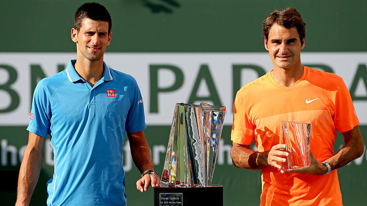 Novak Djokovic und Roger Federer 2015 in Indian Wells