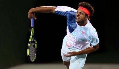 SHANGHAI, CHINA - OCTOBER 11: Jo-Wilfried Tsonga of France serves during the match against Janko Tipsarevic of Serbia on Day 3 of the ATP Shanghai Rolex Masters 2016 at Qi Zhong Tennis Centre on October 11, 2016 in Shanghai, China. (Photo by Zhong Zh...