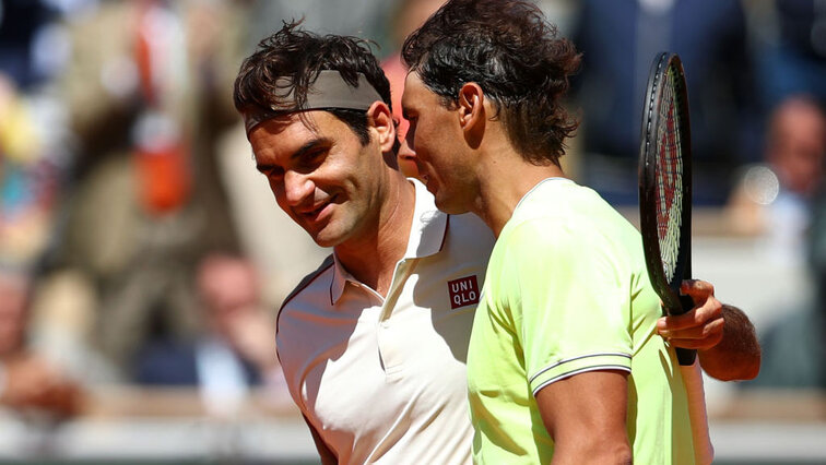 Roger Federer and Rafael Nadal at Roland Garros 2019