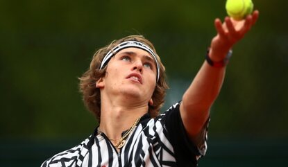 PARIS, FRANCE - MAY 24: Alexander Zverev of Germany prepares to serve during the Men's Singles first round match against Pierre-Hughes Herbert of France on day three of the 2016 French Open at Roland Garros on May 24, 2016 in Paris, France. (Photo ...
