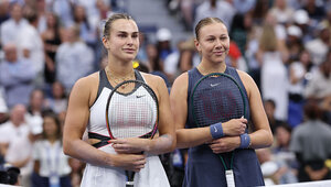 Aryna Sabalenka und Amanda Anisimova beim Endspiel der US Open im letzten September.