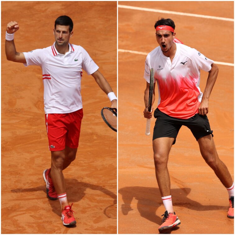 Novak Djokovic bekommt es im Halbfinale mit Lorenzo Sonego zu tun Novak Djokovic and Lorenzo Sonego at the ATP Masters 1000 tournament in Rome