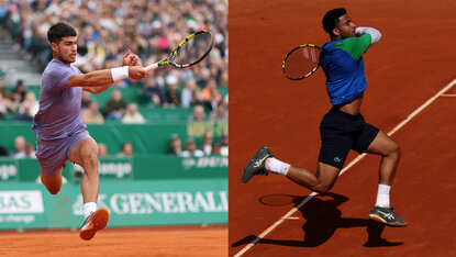 Carlos Alcaraz und Arthur Fils spielen um den Halbfinaleinzug in Monte Carlo. Carlos Alcaraz und Arthur Fils spielen um den Halbfinaleinzug in Monte Carlo.