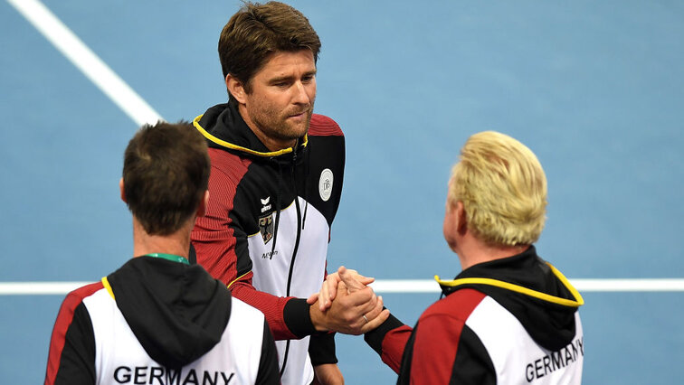 Michael Kohlmann und Boris Becker beim Davis Cup in Australien 2018