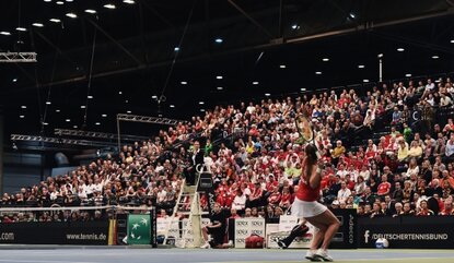 +++ during Day 1 of the 2016 Fed Cup World Group First Round match between Germany and Switzerland at Messe Leipzig on February 6, 2016 in Leipzig, Germany.