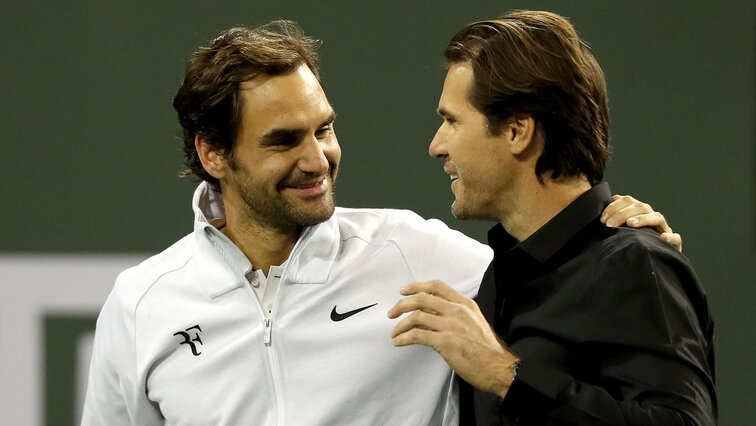 Roger Federer and Tommy Haas at Indian Wells 2018