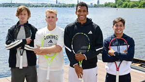 Andrey Rublev, Alejandro Davidovich-Fokina, Felix Auger-Aliassime und Sebastian Baez beim Media Day in Hamburg