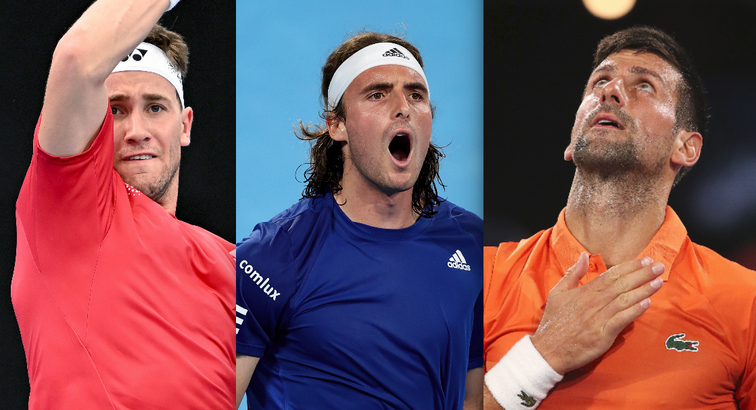 Casper Ruud, Stefanos Tsitsipas, Novak Djokovic Casper Ruud, Stefanos Tsitsipas, Novak Djokovic