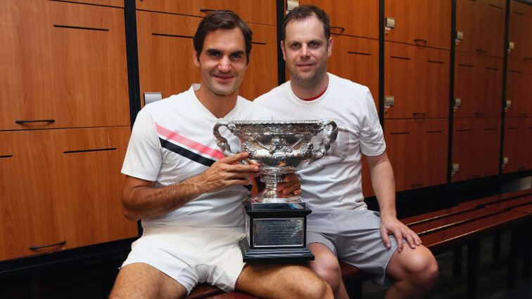Roger Federer und Severin Luethi nach den Australian Open 2018