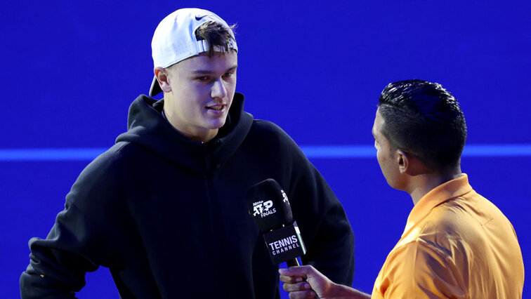 Holger Rune nach seinem Sieg gegen Stefanos Tsitsipas in Turin 2023 Holger Rune nach seinem Sieg gegen Stefanos Tsitsipas in Turin 2023