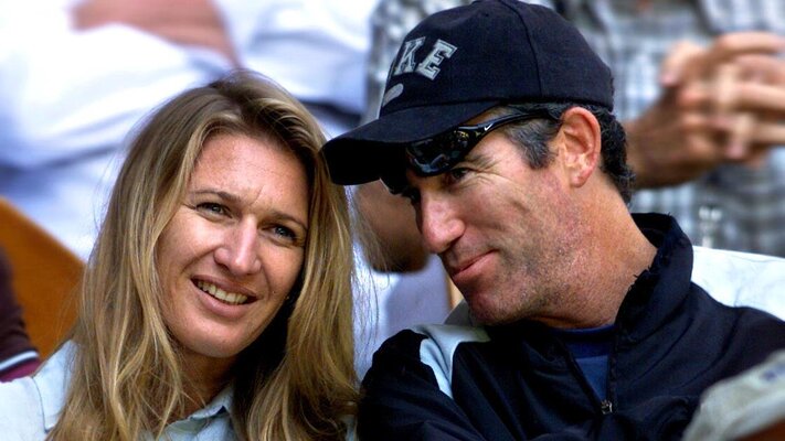 Vereint in Andres Box: Steffi mit Brad Gilbert