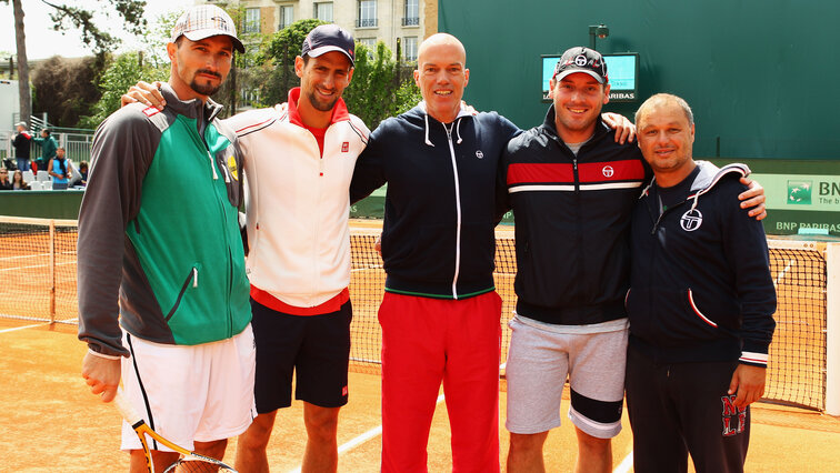 Dusan Vemic mit Novak Djokovic, Gebhard Gritsch, Milan Amanovic und Marian Vajda 2012 in Monaco