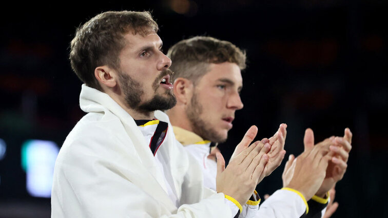 Oscar Otte und Jan-Lennard Struff beim davis Cup im vergangenen Jahr in Hamburg