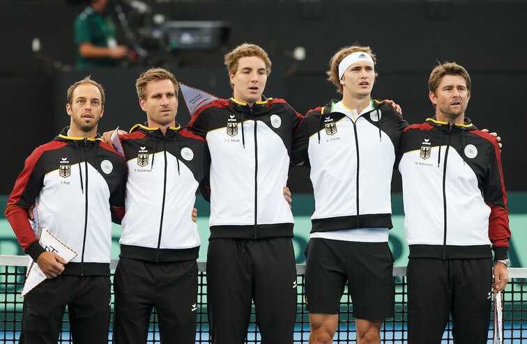 Tim Pütz, Peter Gojowczyk, Jan-Lennard Struff, Alexander Zverev, Teamchef Michael Kohlmann