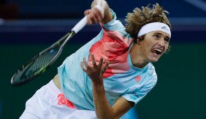 SHANGHAI, CHINA - OCTOBER 11: Alexander Zverev of Germany returns a shot against Marin Cilic of Croatia during the Men's singles first round match on day three of Shanghai Rolex Masters at Qi Zhong Tennis Centre on October 11, 2016 in Shanghai, Chin...