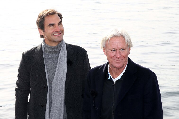 Auf Promotion-Tour in Genf: Roger Federer, Björn Borg