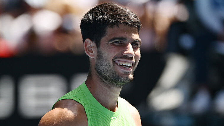 Mit seinem 10. Halbfinaleinzug vor seinem 23. Geburtstag spielte sich Carlos Alcaraz auf eine Stufe mit Rafael Nadal, Boris Becker und Björn Borg. Getty Images