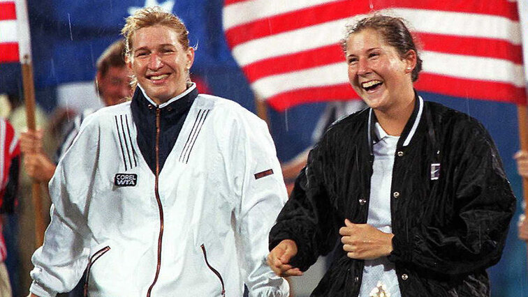 Steffi Graf and Monica Seles at the 1996 US Open