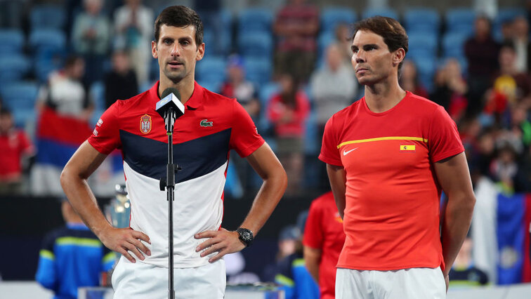 Novak Djokovic und Rafael Nadal bim ATP Cup Anfang 2020 Novak Djokovic und Rafael Nadal bim ATP Cup Anfang 2020
