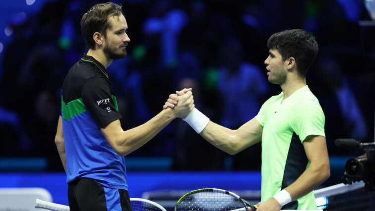 Daniil Medvedev und Carlos Alcaraz bei den ATP Finals in Turin
