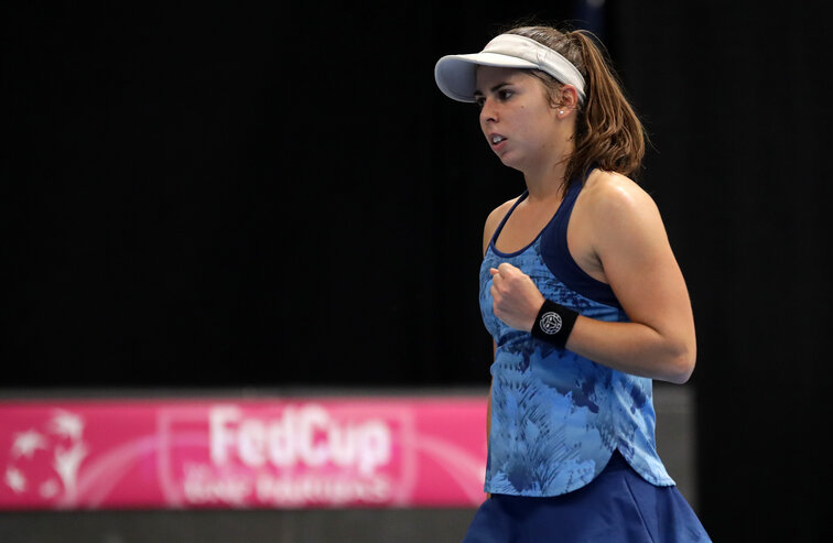 Österreichs Damen trafen im zweiten Gruppenspiel des Fed Cups auf Griechenland: Julia Grabher konnte ihr Einzelmatch gewinnen. Austria's women met Greece in the second group game of the Fed Cup: Julia Grabher won her individual match.