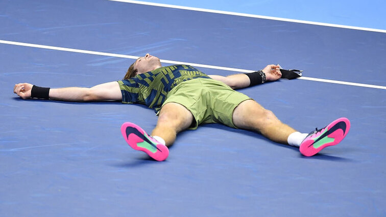Andrey Rublev nach seinem Sieg gegen Daniil Medvedev Andrey Rublev nach seinem Sieg gegen Daniil Medvedev
