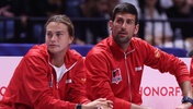 Aryna Sabalenka und Novak Djokovic bei der World Tennis League im Jahr 2022 