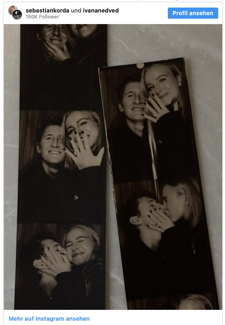 Sebastian Korda und Ivana Nedved haben sich einander versprochen Sebastian Korda und Ivana Nedved haben sich einander versprochen