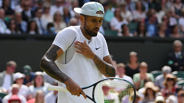 Nick Kyrgios on Center Court at Wimbledon on Monday