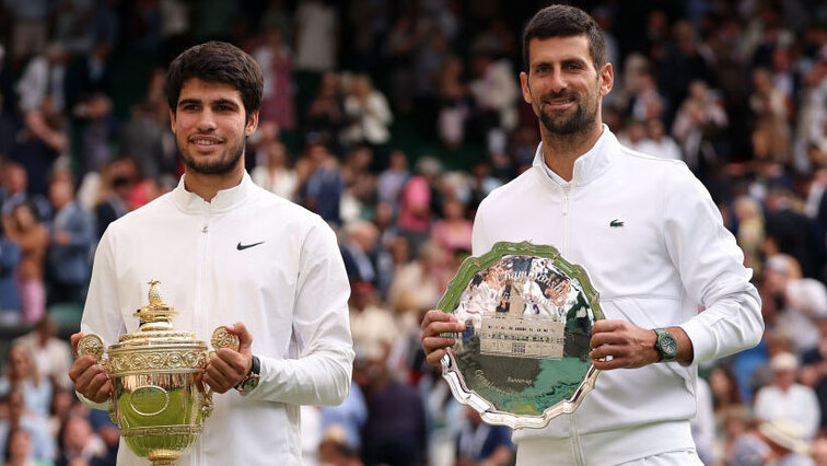 Nur diese beiden Männer haben 2023 ein Grand-Slam-Turnier gewinnen können: Carlos Alcaraz und Novak Djokovic Nur diese beiden Männer haben 2023 ein Grand-Slam-Turnier gewinnen können: Carlos Alcaraz und Novak Djokovic