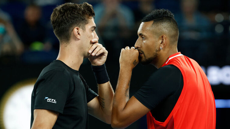 Thanasi Kokkinakis and Nick Kyrgios in Melbourne on Saturday