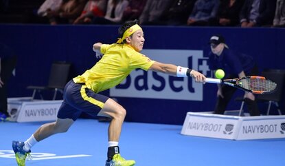 BASEL, SWITZERLAND - OCTOBER 29: Kei Nishikori of Japan in action during the Swiss Indoors ATP 500 tennis tournament semi-final match against Gilles Muller of Luxembourg at St Jakobshalle on October 29, 2016 in Basel, Switzerland. (Photo by Harold ...