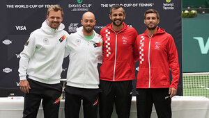 Vier Doppel-Legenden, die heute um einen Davis-Cup-Punkt spielen: Kevin Krawietz, Tim Pütz, Mate Pavic und Nikola Mektic