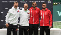Vier Doppel-Legenden, die heute um einen Davis-Cup-Punkt spielen: Kevin Krawietz, Tim Pütz, Mate Pavic und Nikola Mektic