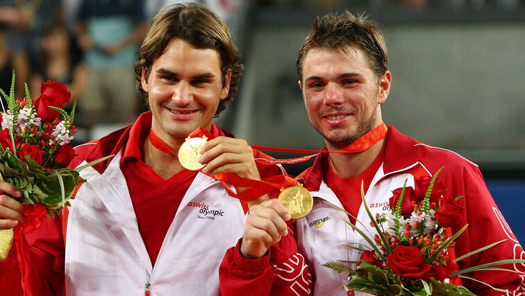 Roger Federer und Stan Wawrinka 2008 in Peking