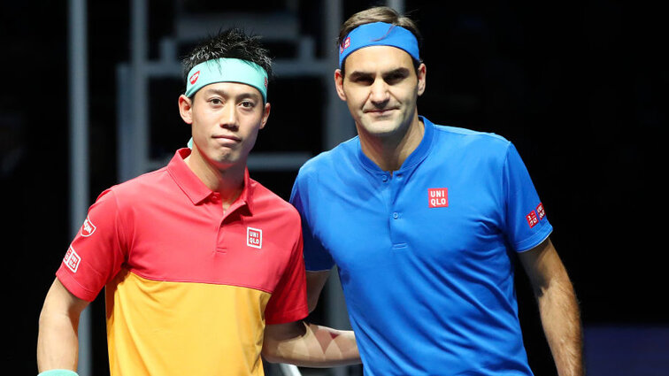 Kei Nishikori und Roger Federer bei den ATP Finals 2018