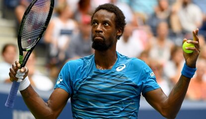 NEW YORK, NY - SEPTEMBER 09: Gael Monfils of France reacts against Novak Djokovic of Serbia during their Men's Singles Semifinal Match on Day Twelve of the 2016 US Open at the USTA Billie Jean King National Tennis Center on September 9, 2016 in the ...
