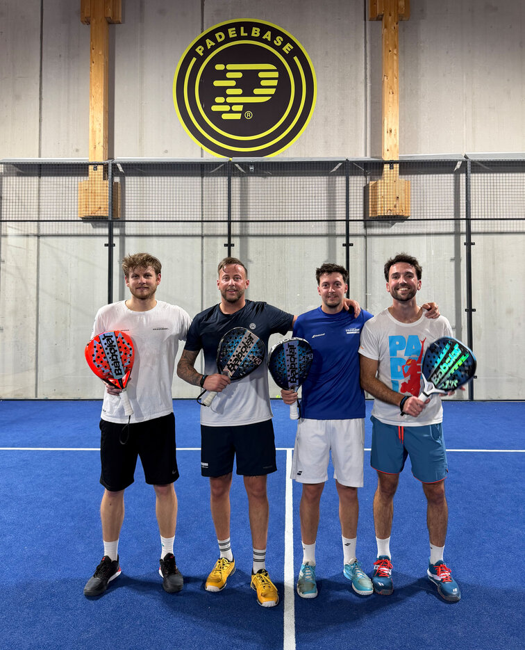 Spieler der Padel-Exhibition (v.l.n.r Björn Nareyka, Tim Kellermair, Guillem Pujol, Marc Kluft)