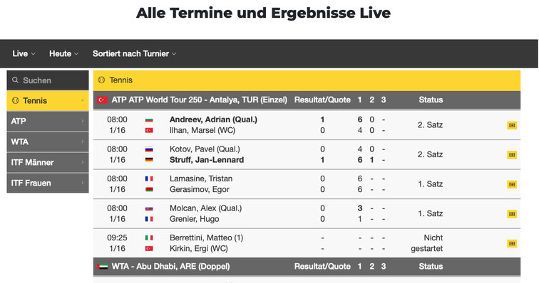 Bei tennisnet gibt es alle Livescores - bis runter zu den ITF-Turnieren