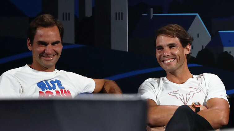 Roger Federer und Rafael Nadal, ganz entspannt beim Laver Cup Roger Federer und Rafael Nadal, ganz entspannt beim Laver Cup