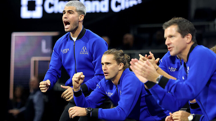 Carlos Alcaraz, Alexander Zverev und Tim Henman am Freitag in San Francisco Carlos Alcaraz, Alexander Zverev und Tim Henman am Freitag in San Francisco