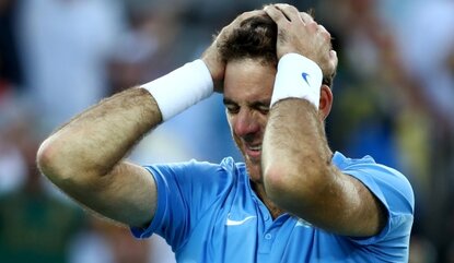 RIO DE JANEIRO, BRAZIL - AUGUST 13: Juan Martin Del Potro of Argentina reacts after defeating Rafael Nadal of Spain in the Men's Singles Semifinal Match on Day 8 of the Rio 2016 Olympic Games at the Olympic Tennis Centre on August 13, 2016 in Rio de...