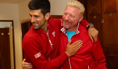 PARIS, FRANCE - JUNE 05: Champion Novak Djokovic of Serbia clebrates with his coach, Boris Becker following his victory during the Men's Singles final match against Andy Murray of Great Britain on day fifteen of the 2016 French Open at Roland Garros...