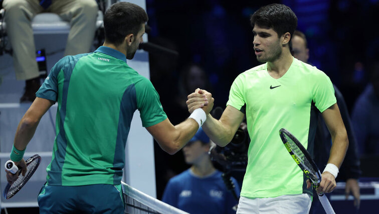 Novak Djokovic und Carlos Alcaraz bei den ATP Finals in Turin 2023 Novak Djokovic und Carlos Alcaraz bei den ATP Finals in Turin 2023