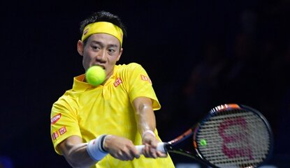 BASEL, SWITZERLAND - OCTOBER 26: Kei Nishikori of Japan in action during the Swiss Indoors ATP 500 tennis tournament match against Paolo Lorenzi of Italy at St Jakobshalle on October 26, 2016 in Basel, Switzerland. (Photo by Harold Cunningham/Getty...
