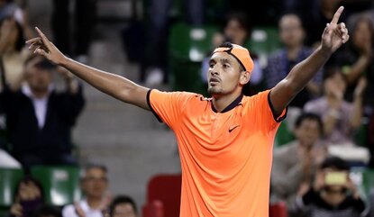 TOKYO, JAPAN - OCTOBER 09: Nick Kyrgios of Australia celebrates after winning the men's singles final match against David Goffin of Belgium on day seven of Rakuten Open 2016 at Ariake Colosseum on October 9, 2016 in Tokyo, Japan. (Photo by Chung Su...