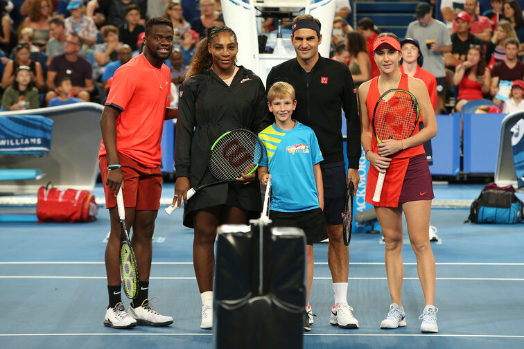 Roger Federer und Serena Williams vorm entscheidenden Mixed Frances Tiafoe, Serena Williams, Roger Federer, Belinda Bencic